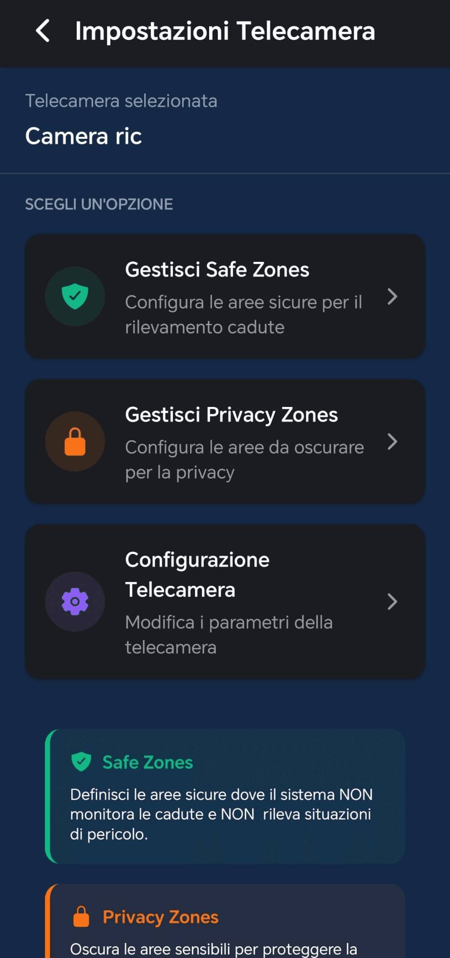 Configurazione telecamera